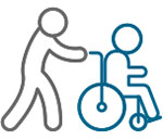 Symbolbild Pflege –  Eine pflegende Person mit einem Pflegebedürftigen im Rollstuhl