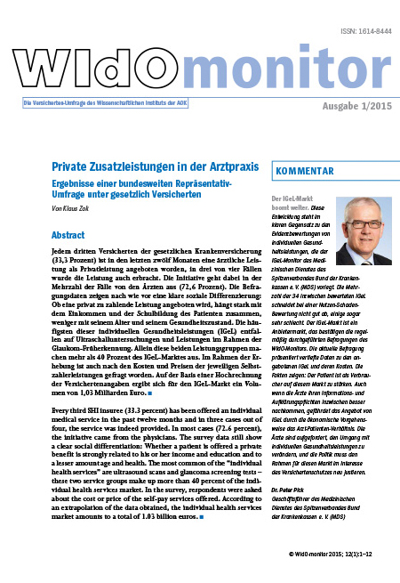 Cover des WIdOmonitors 1/2015 Cover der WIdO-Publikation WIdOmonitor 1/2015