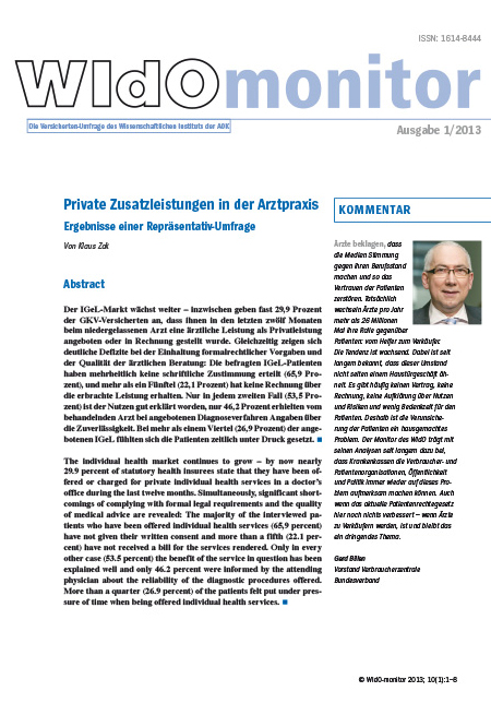 Cover des WIdOmonitors 1/2013 Cover der WIdO-Publikation WIdOmonitor 1/2013