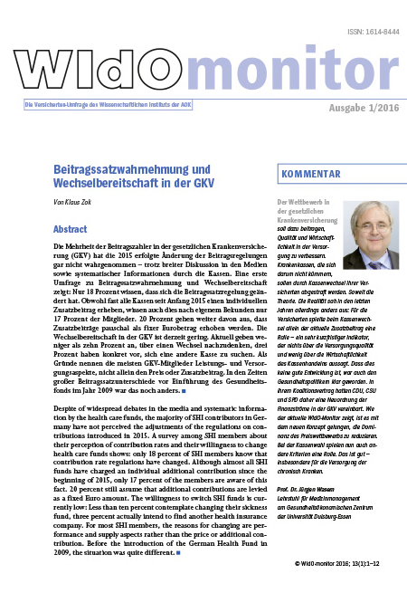 Cover des WIdOmonitors 1/2016 Cover der WIdO-Publikation WIdOmonitor 1/2016